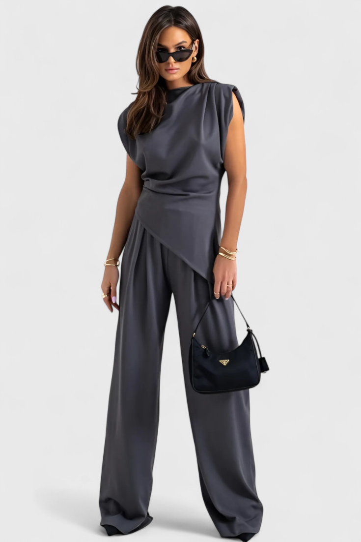 Sofia Asymmetric Set with Draped Shoulders