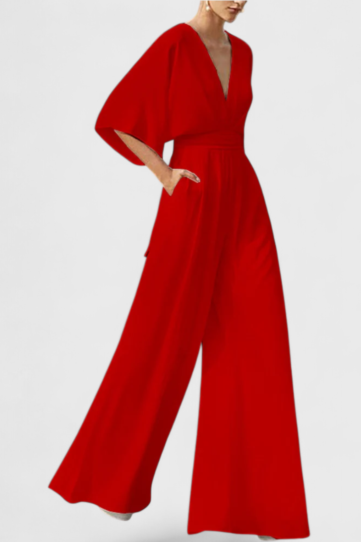 Isaura Long Elegant Jumpsuit with Wide Legs and V-Neckline