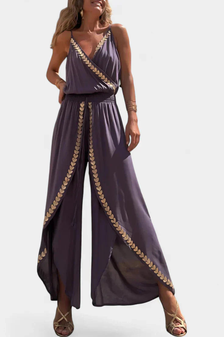 Donatilla Jumpsuit with Gold Details and Open Back