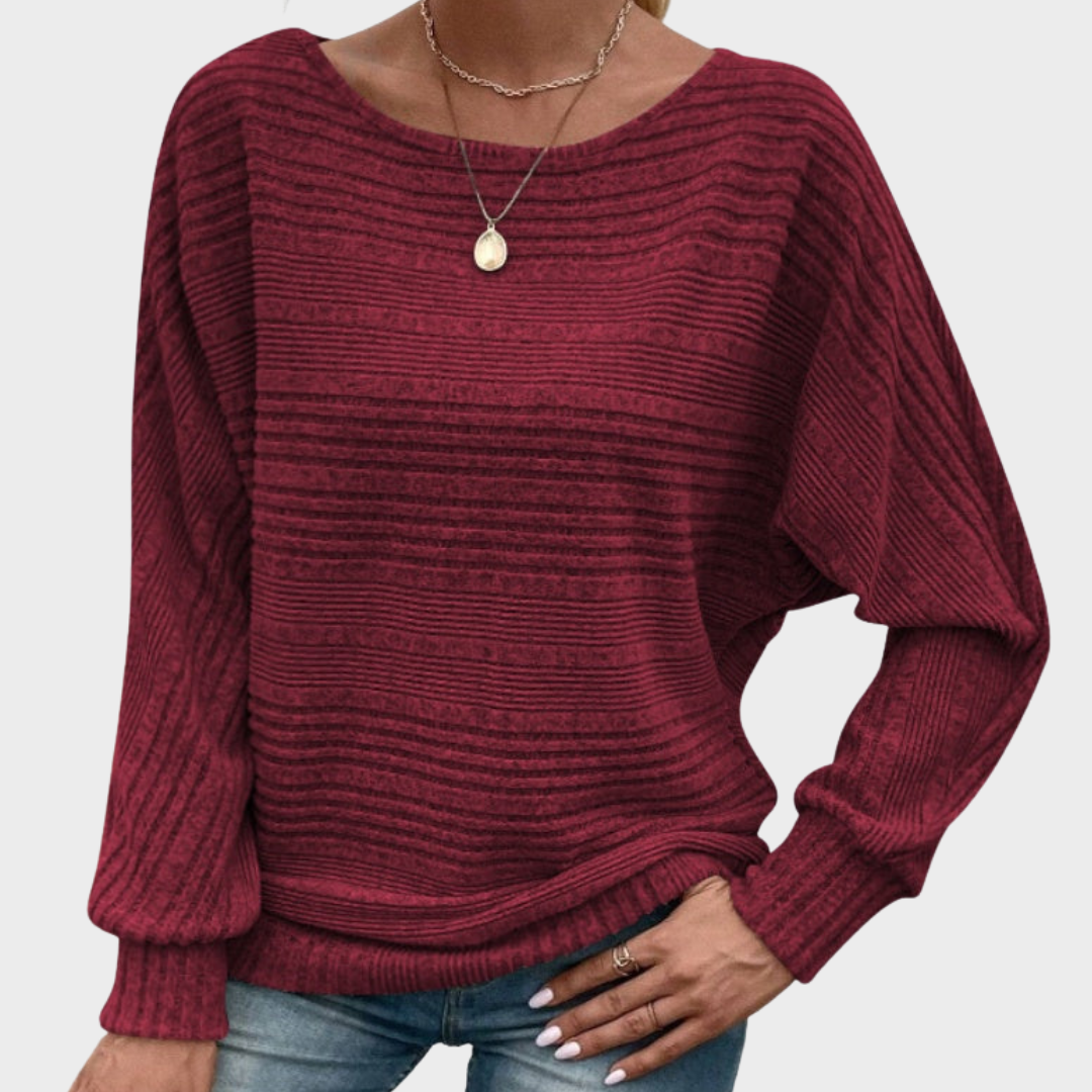 Yasmin | Solid Round-Neck Striped Top with Long Sleeves