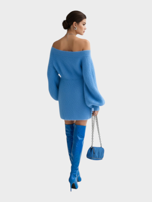 Lucy | ElevenOra Chic Elegant Blue Mini Dress With One Shoulder Long Puff Sleeve A-Line