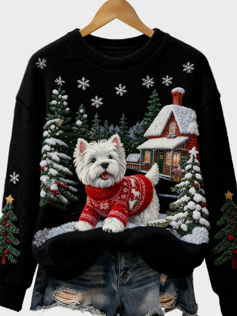 Wyla | Women's Retro Flannel Top with Christmas Artistic Animal Print - Casual