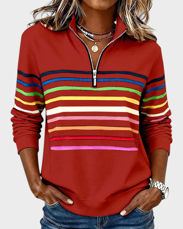 Marlen | Rainbow Half-Zip Blouse