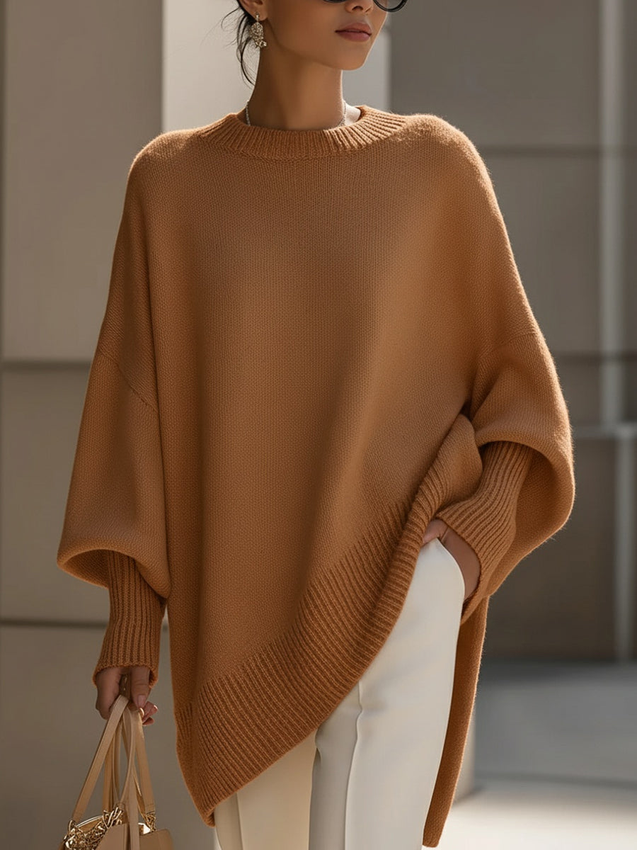 Knitted Poncho Sweater in Wide Line