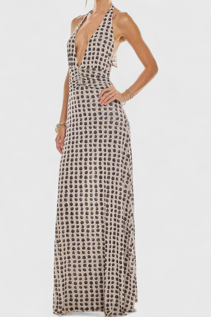 Melody Polka Dot Maxi Dress with Plunging Neckline