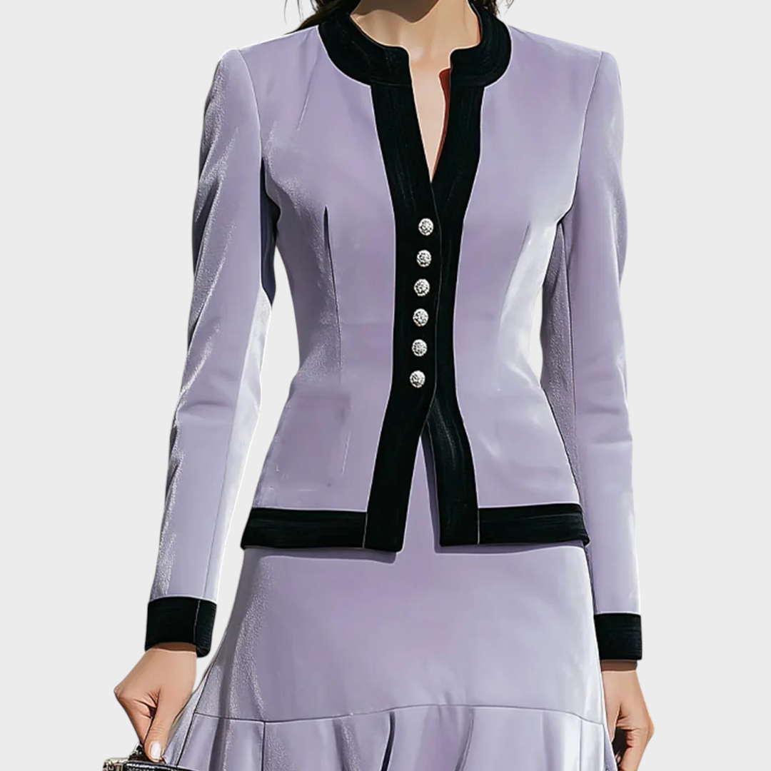 Nikki | Urban velvet button-down jacket with color block and round neck