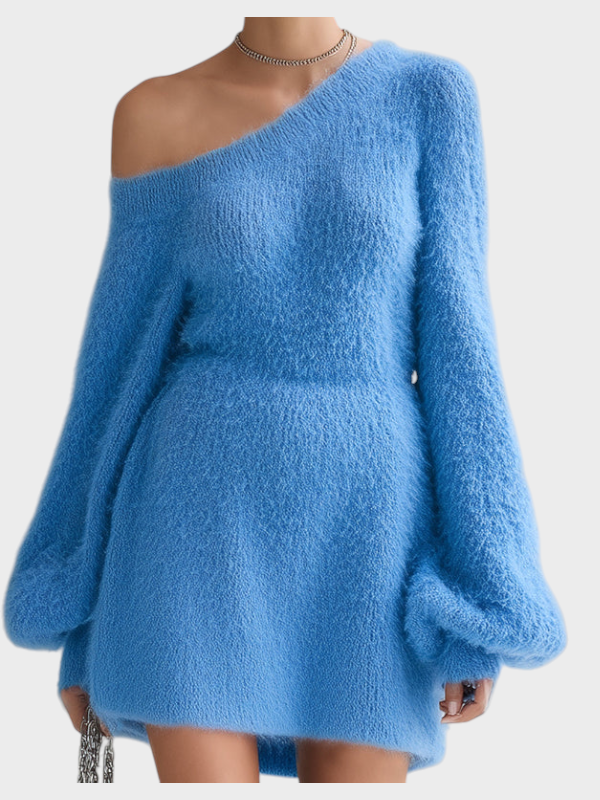 Lucy | ElevenOra Chic Elegant Blue Mini Dress With One Shoulder Long Puff Sleeve A-Line
