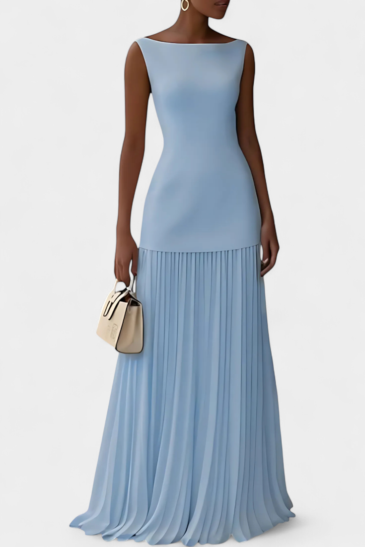 Silvana Long Chiffon Evening Dress with Pleats