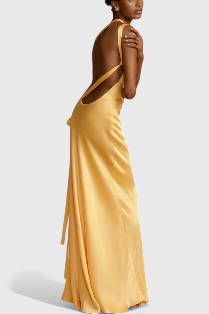 Lucra Maxi Dress with Diagonal Straps and Open Back
