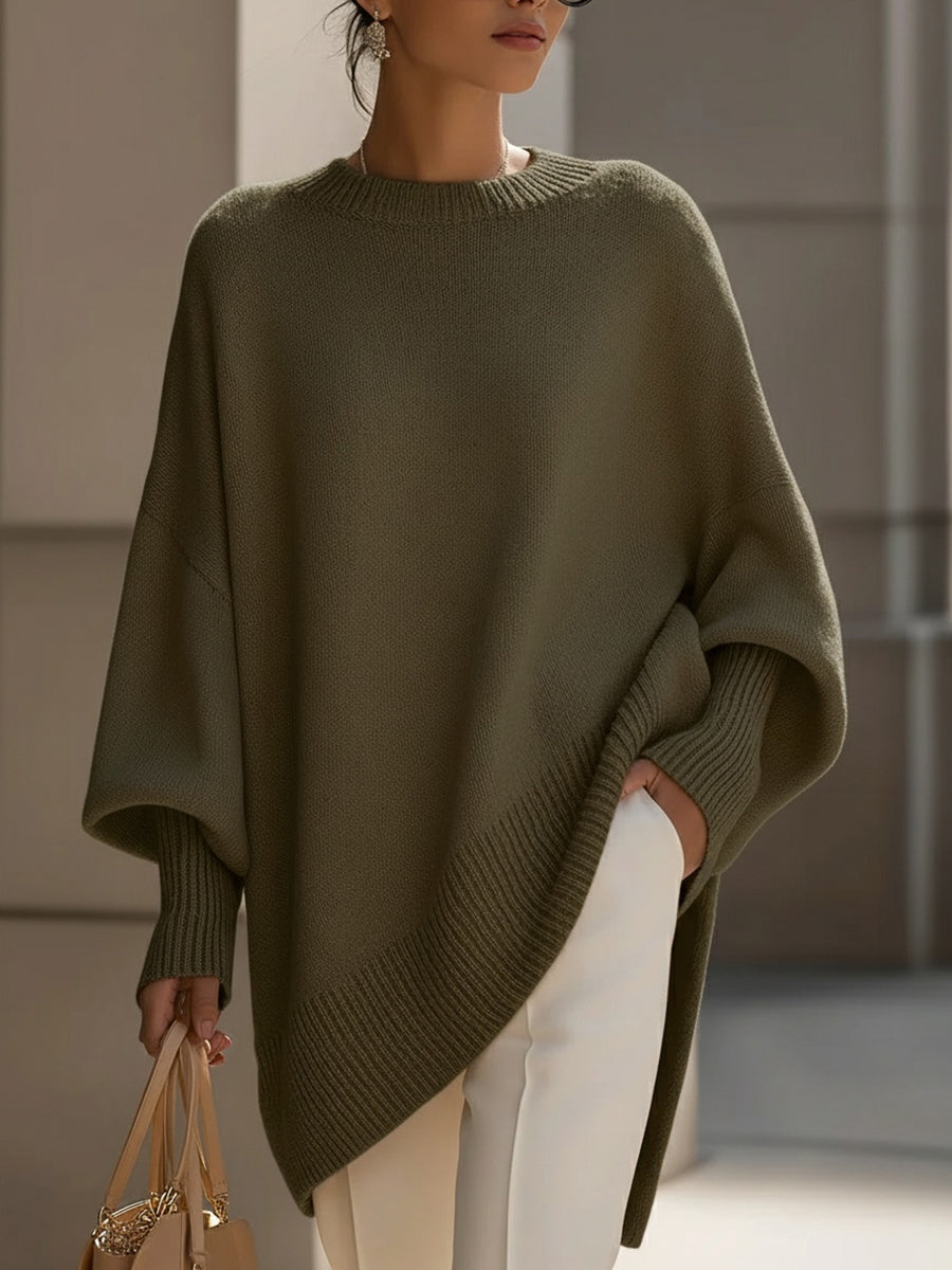 Knitted Poncho Sweater in Wide Line