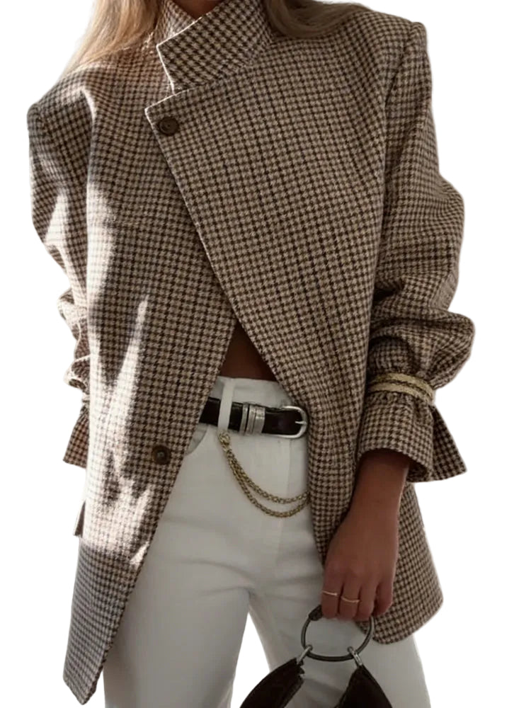Shiori - Vintage Plaid Structured Blazer