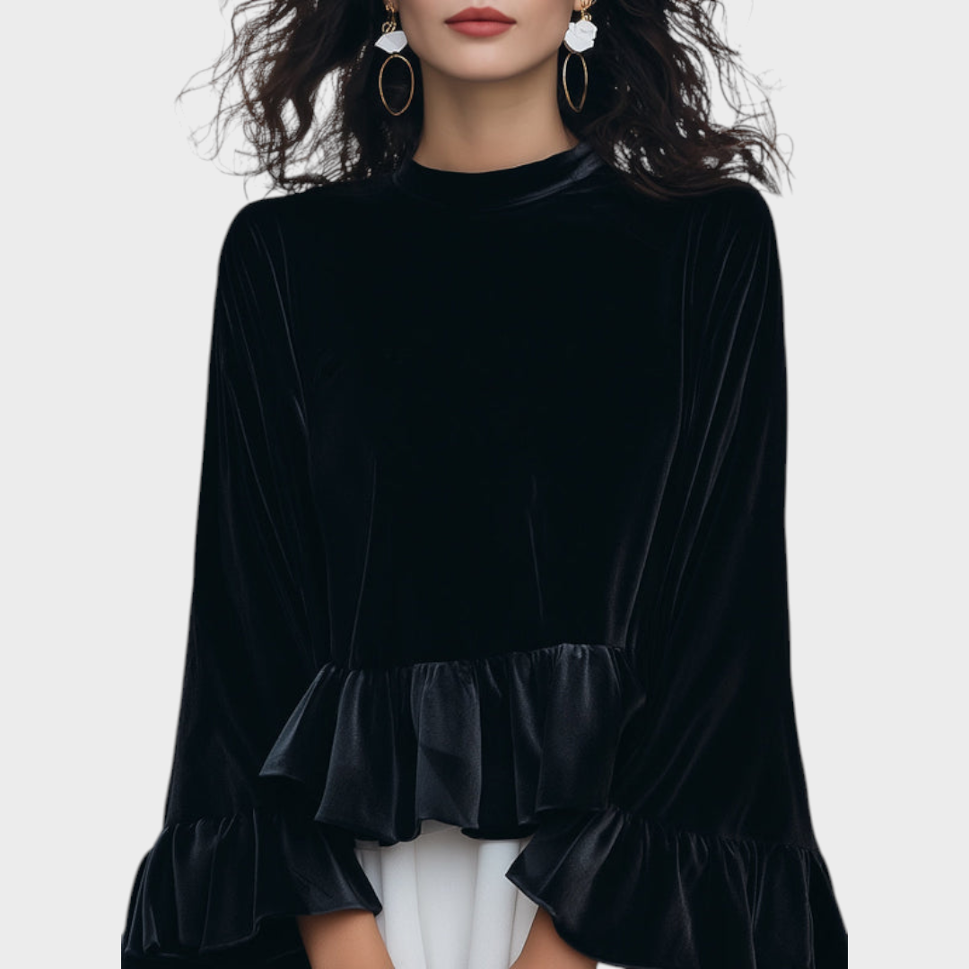 Moira | Velvet Blouse with Round Neck and Stripes