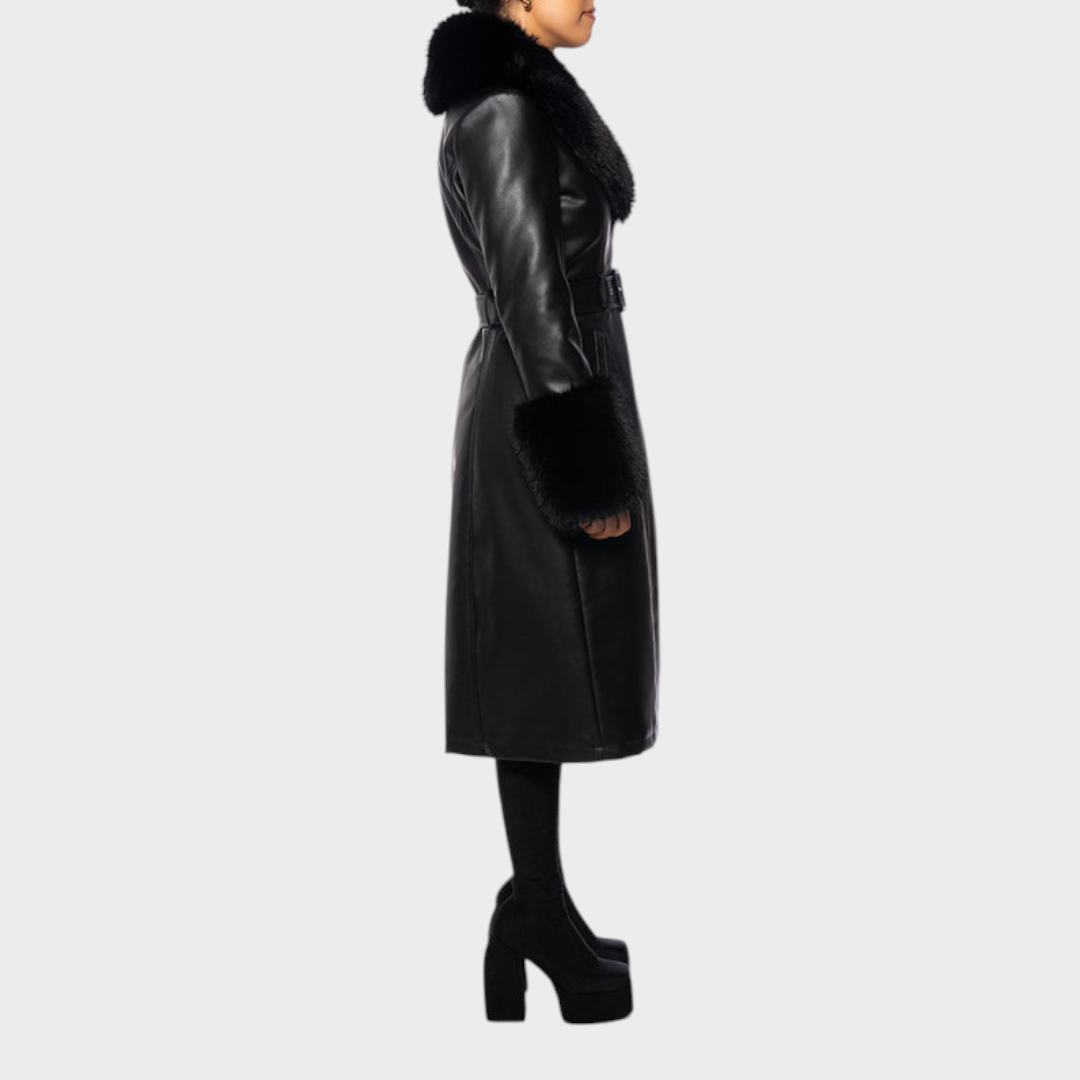 Jodie | BLACK FAUX LEATHER TRENCH COAT