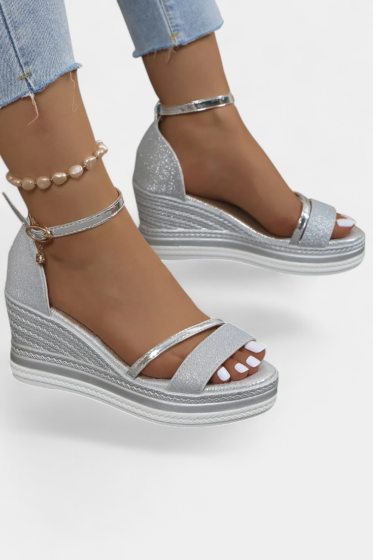 Corinne Orthopedic Wedge Platform Sandals with Shiny Finish