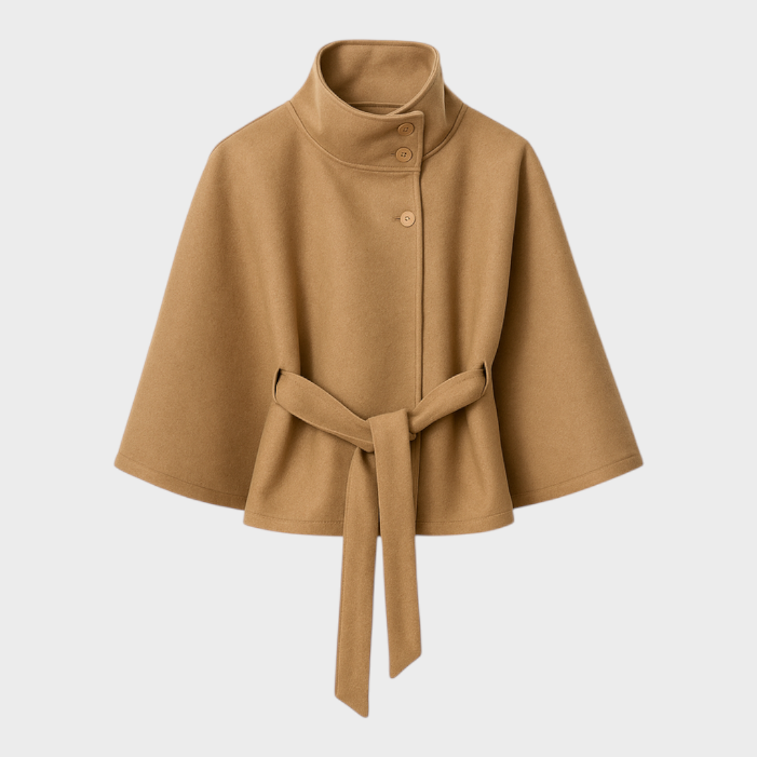 Shayla | Cape Jacket with High Neck and Belt