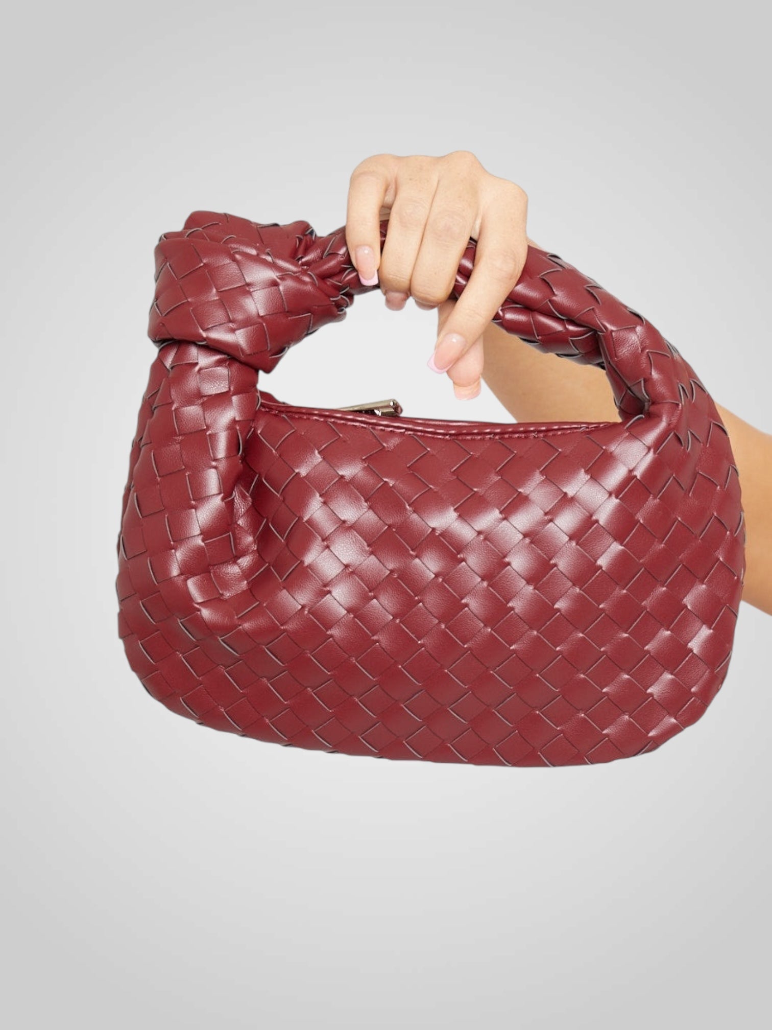 Aura | Mini Bag with Woven Knot Handle in Wine-Tone Eco-Leather