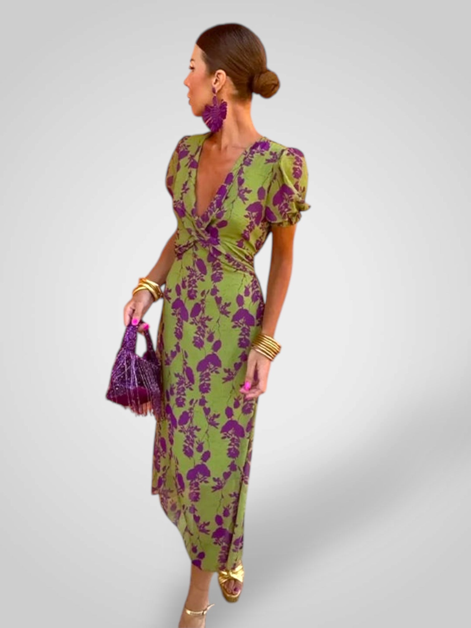 Dulce | V-Neck Floral Midi Dress