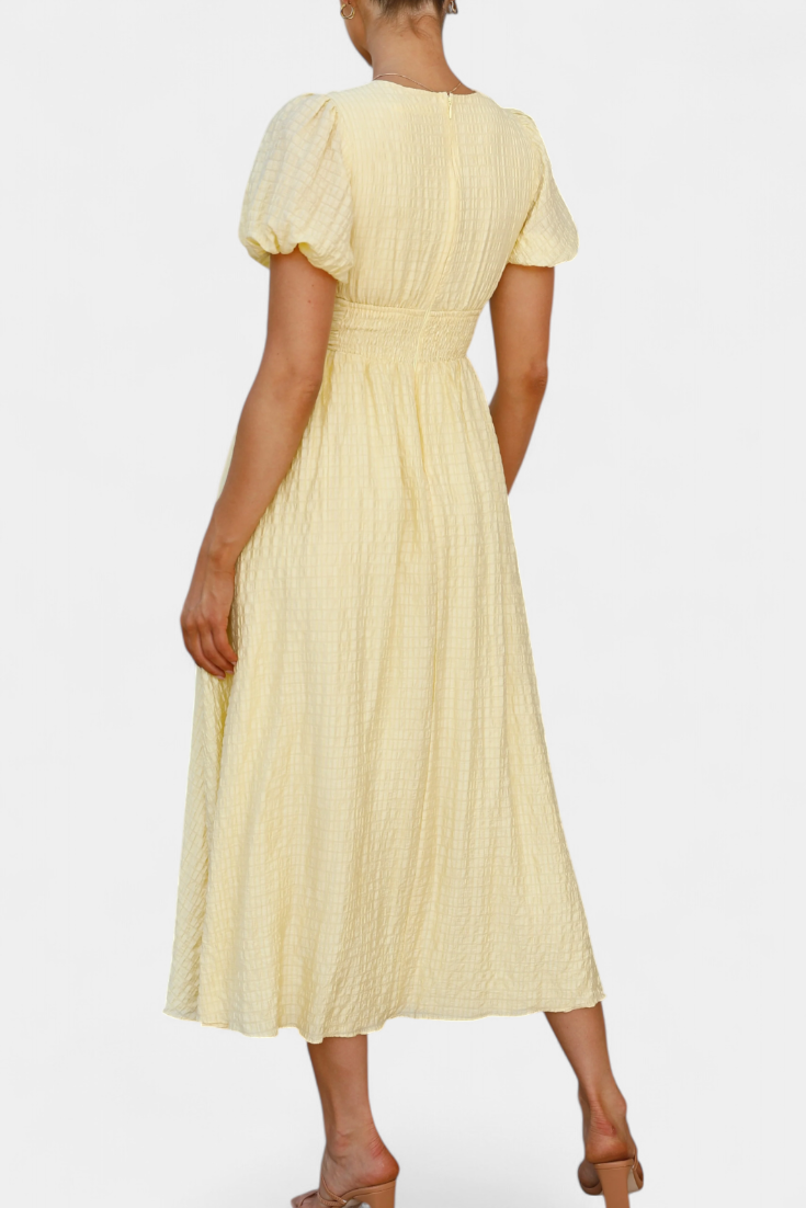 Mélia Maxi Dress with V-Neck and Puff Sleeves