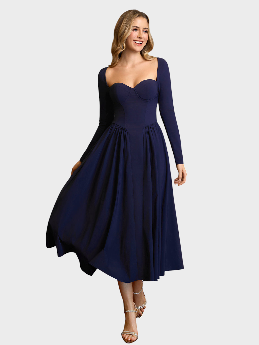 Shannon | A-Line Dress with Long Sleeves and Tie Back