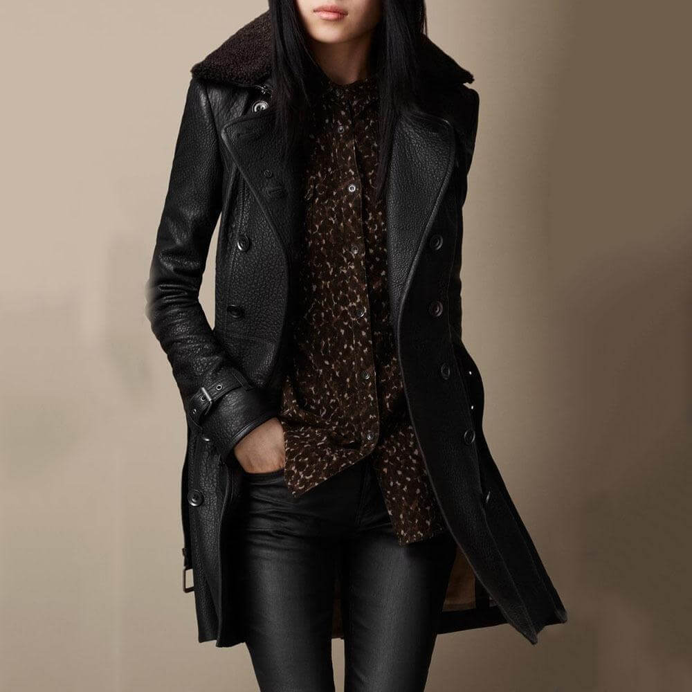 Evelyn | Elegant 3/4 Leather Coat