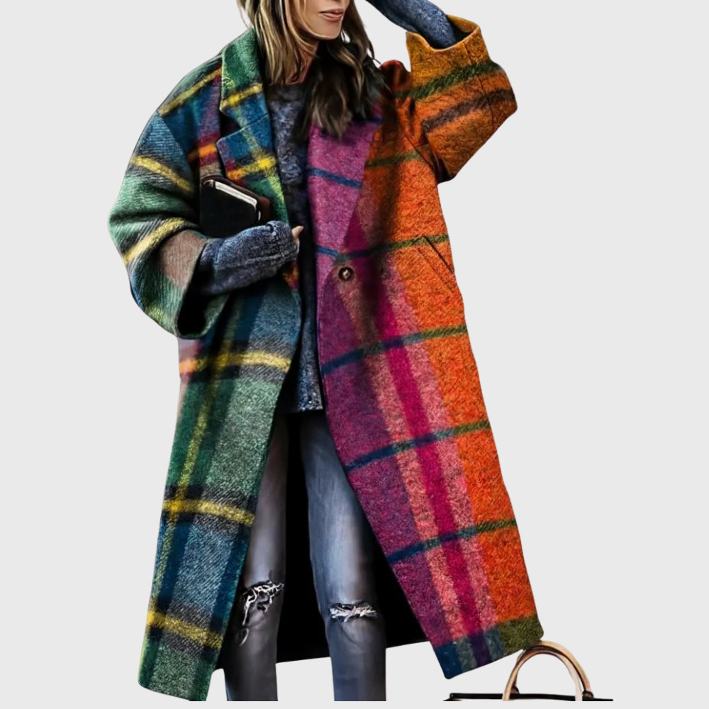 Wide-cut coat with wrap closure