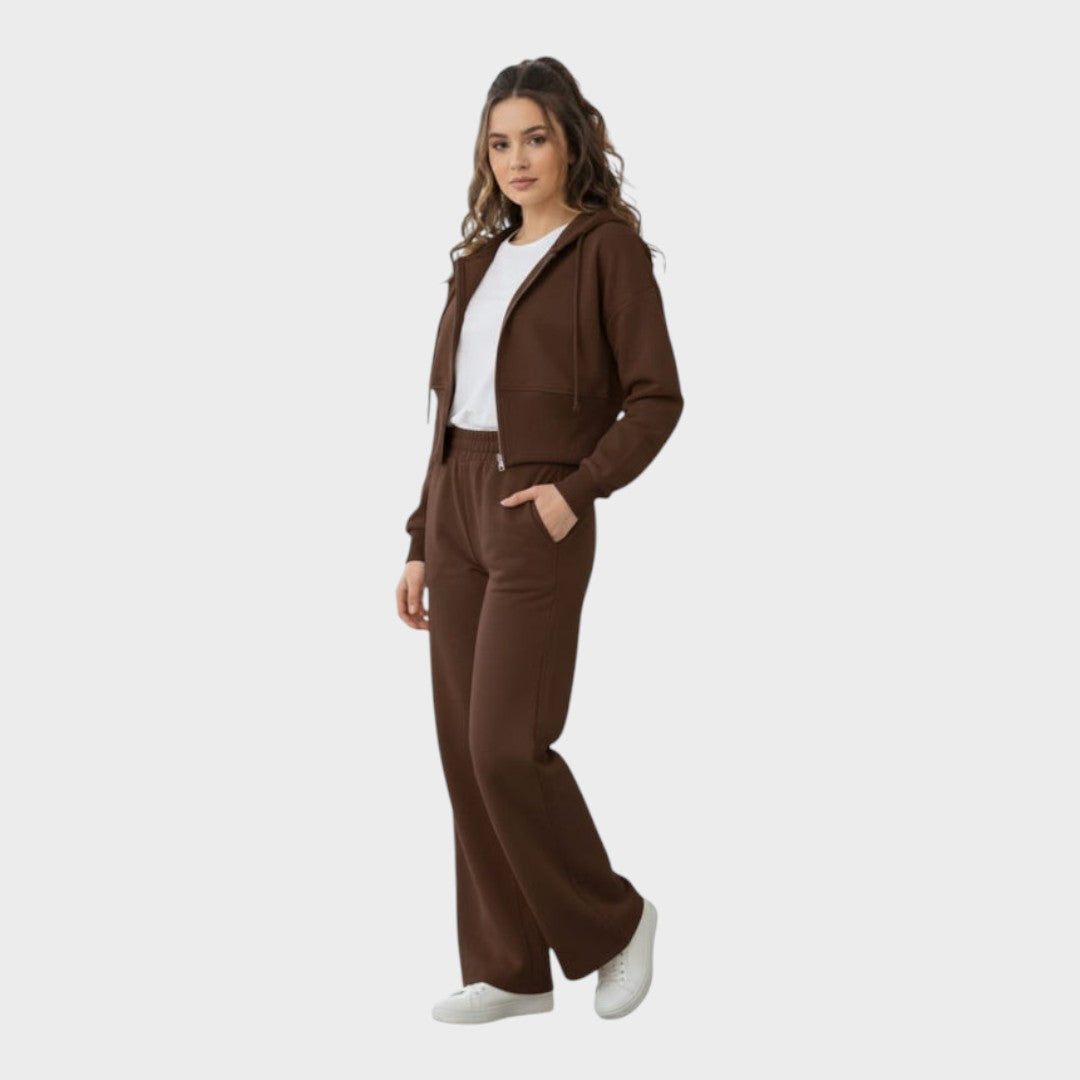 Corinna | Chic Lounge Co-ord Set with Zipper Hoodie & Flared Pants