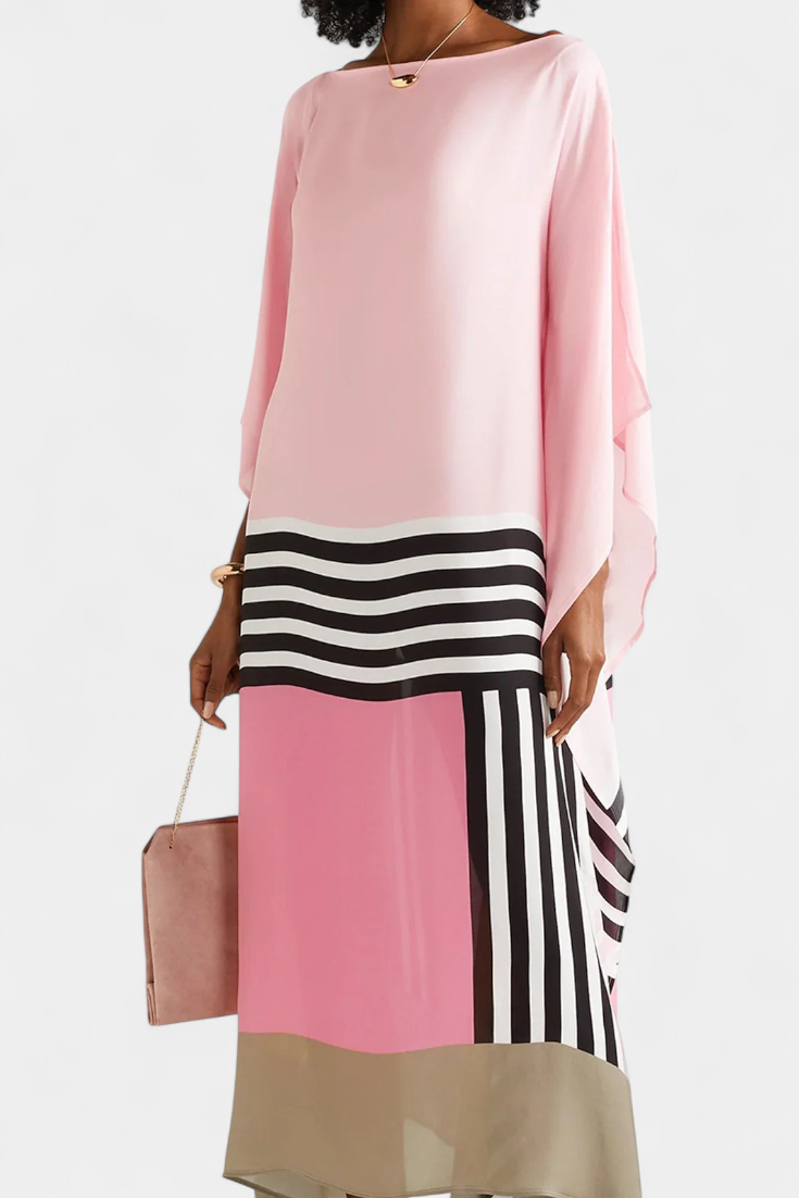 Elenora Kaftan with Geometric Pattern, Wide Line and Butterfly Mesh Fabric