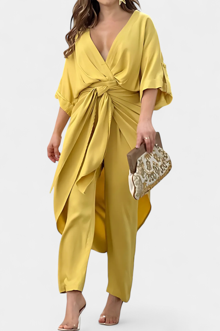 Mayleen Crossover Set with Front Bow and Straight Pants