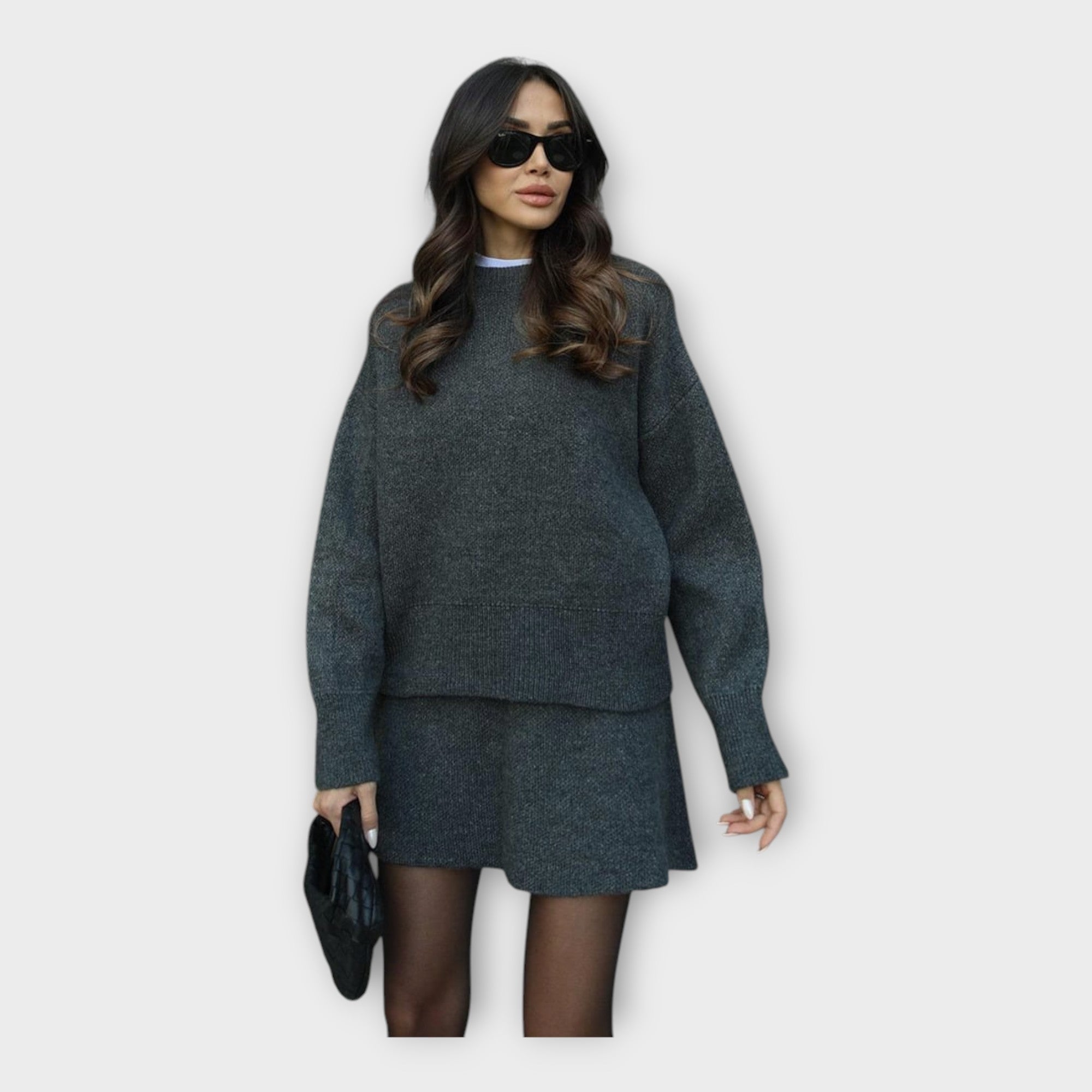 Knitted Blouse and Skirt Set with a Modern Line