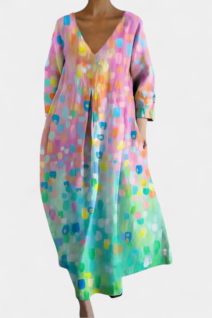 Anne Long Multicolored Dress with V Neckline