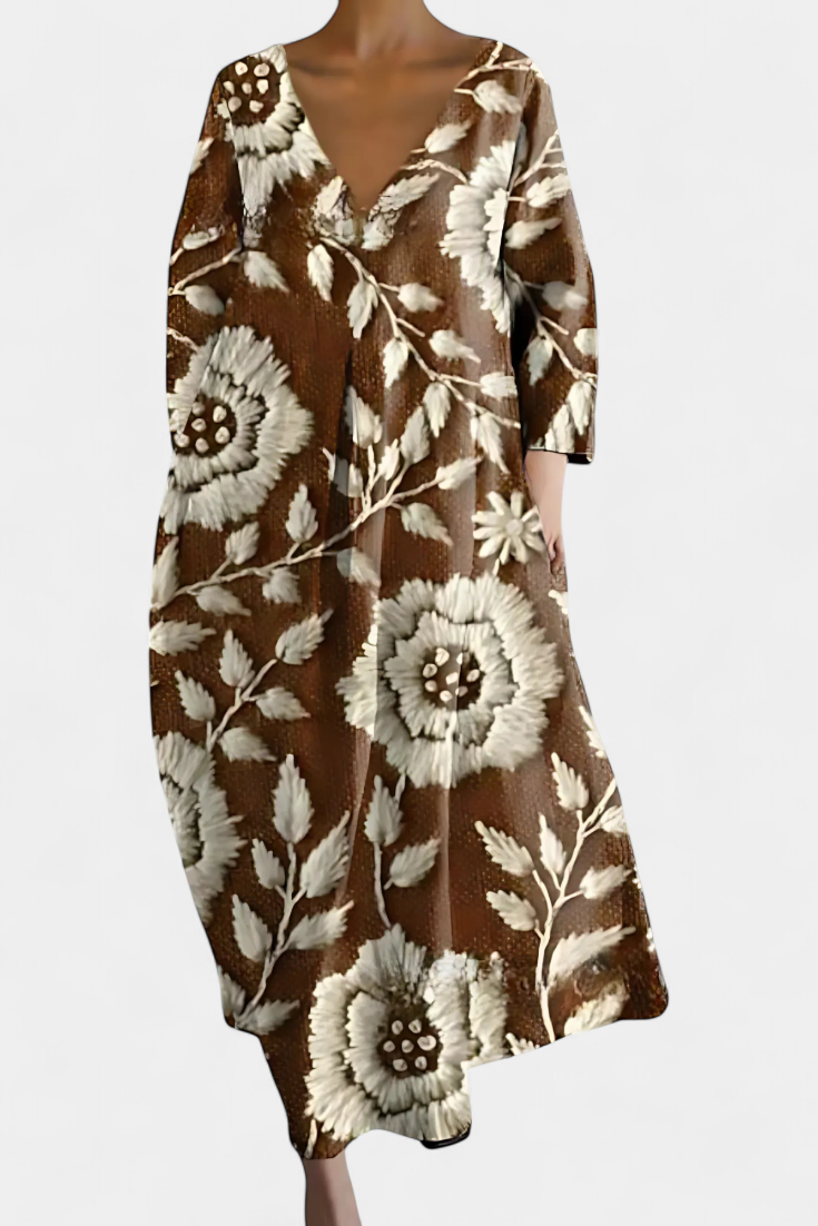 Anne Long Multicolored Dress with V Neckline