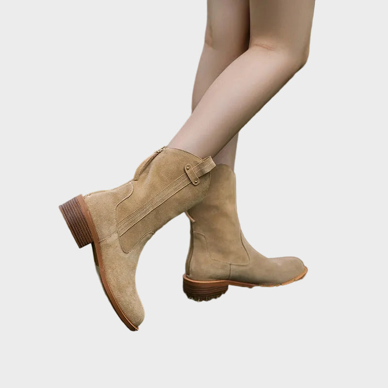 Umani | Women's Suede Ankle Boots with Chunky Heel and Zipper at the Back
