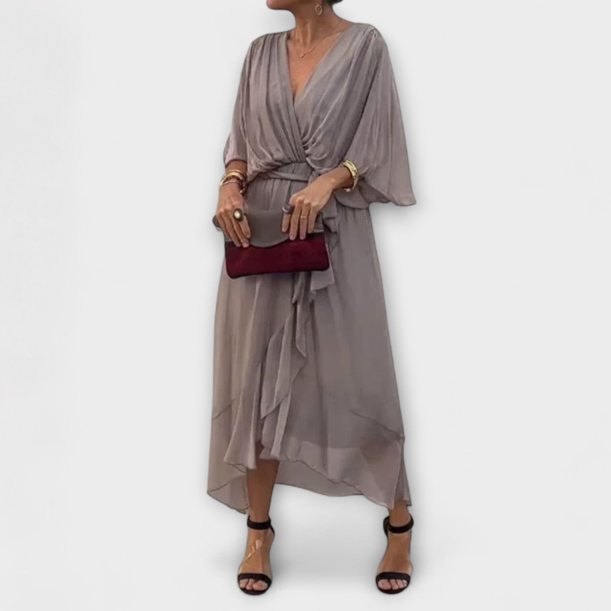 Amoura — Chiffon Dress with V Neckline