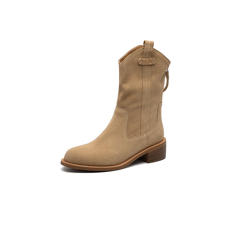 Umani | Women's Suede Ankle Boots with Chunky Heel and Zipper at the Back