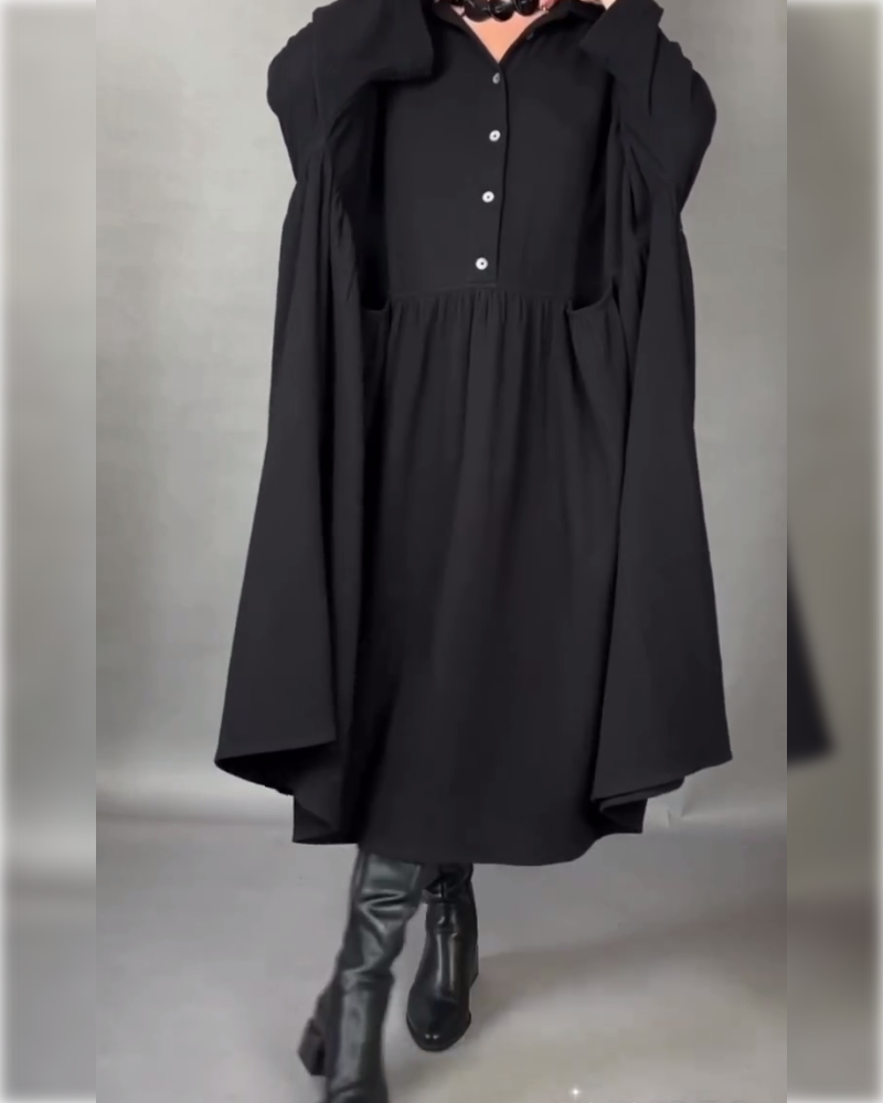 Plus size A-line dress with button collar