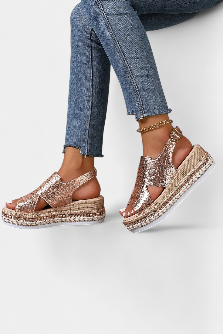 Felisa Platform sandals with embossed texture and woven sole