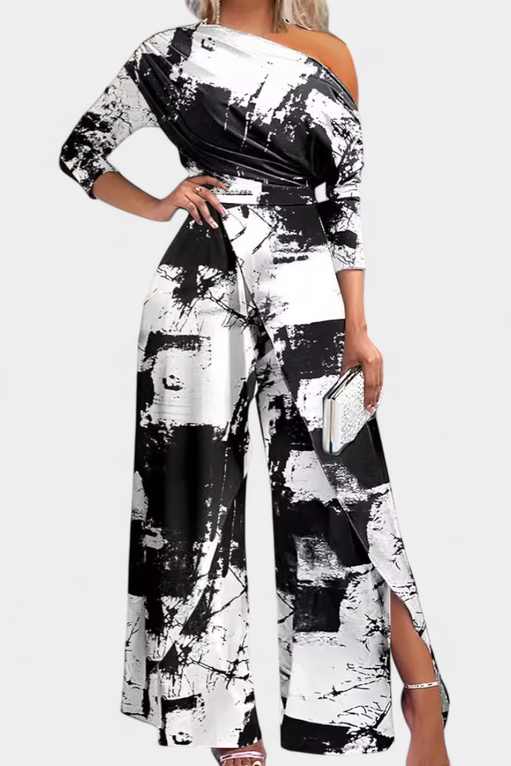 Brina Tie Dye Jumpsuit with Open Shoulders and Ripped Detail