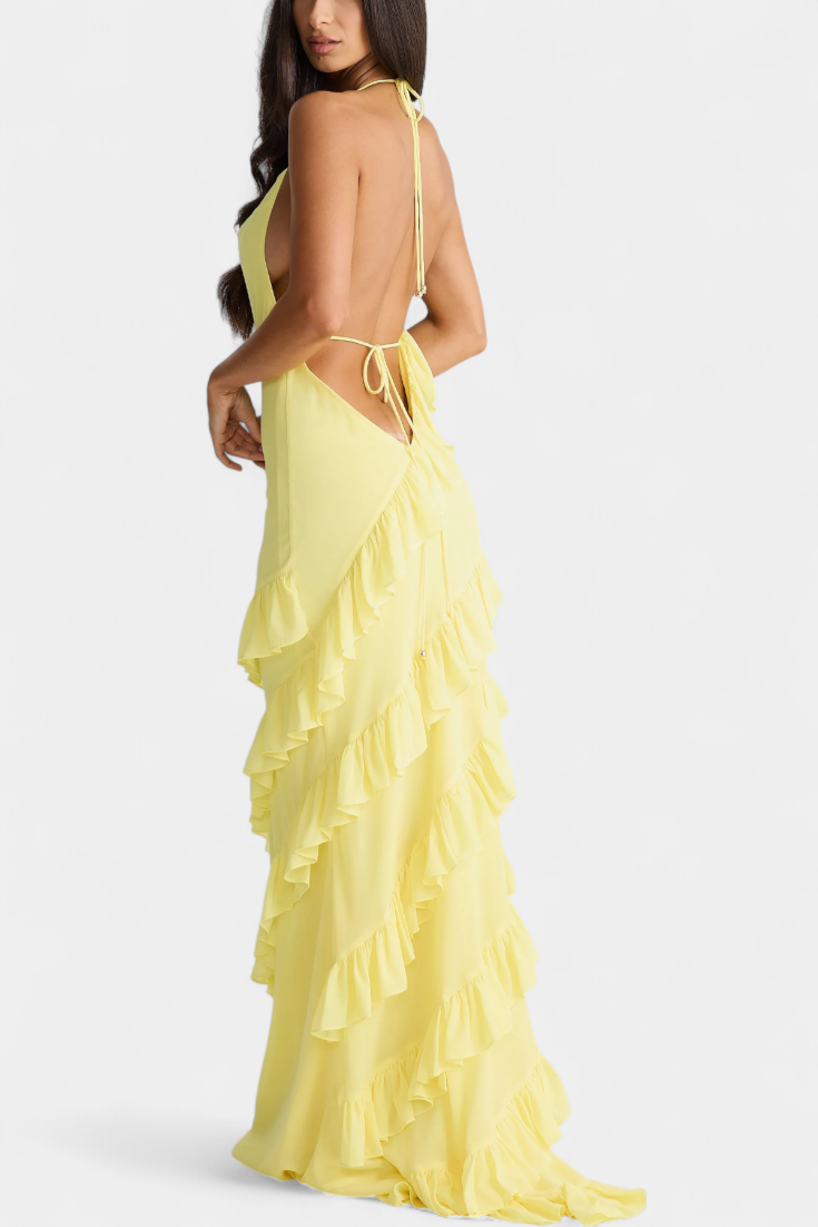 Padeline Maxi Dress with Ruffles and Open Back