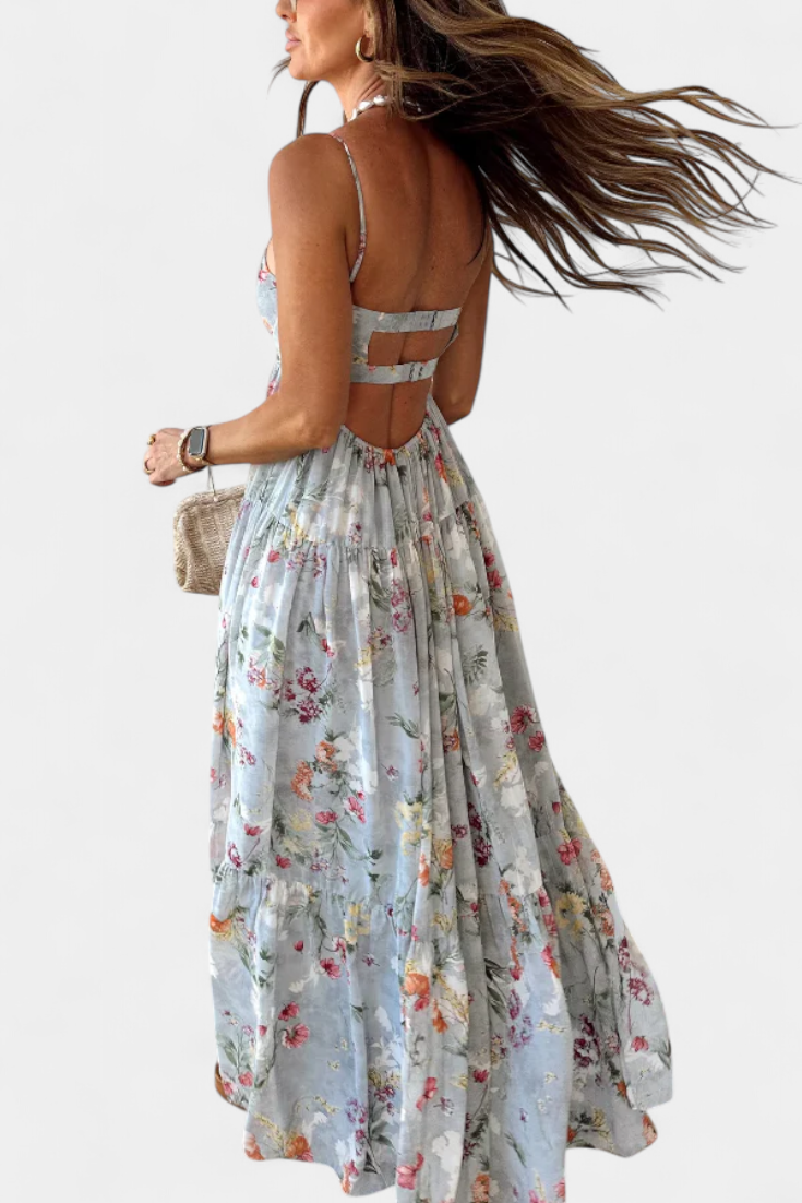 Neha Floral Dress with Open Back and Spaghetti Straps