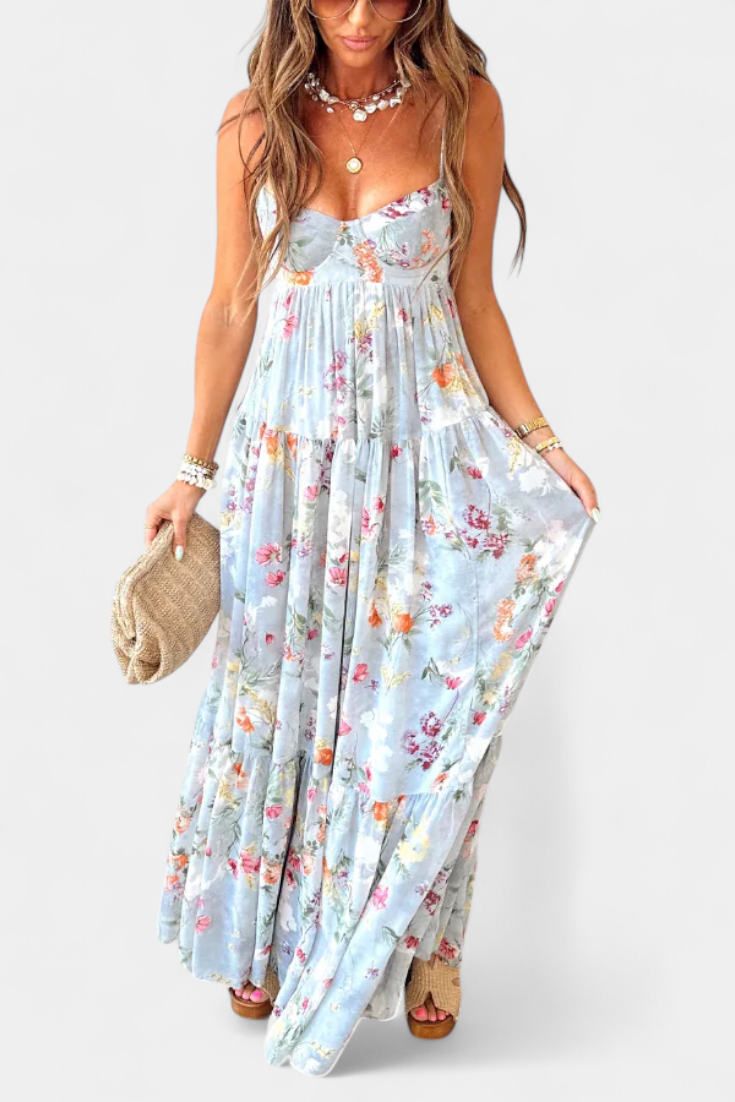 Neha Floral Dress with Open Back and Spaghetti Straps