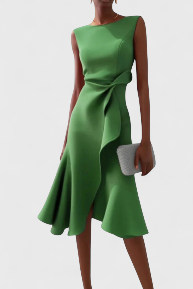 Claudia Midi Asymmetric Dress with Elegant Pleats