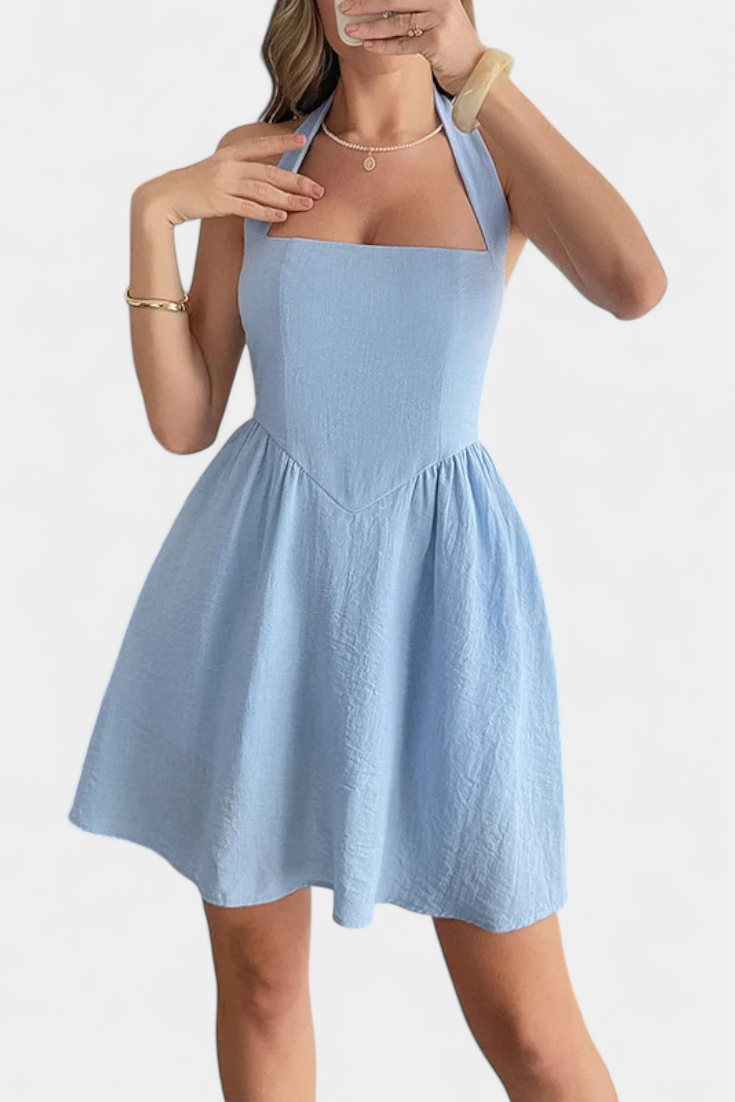 Kassandra Halter Mini Dress with Open Back and Pockets