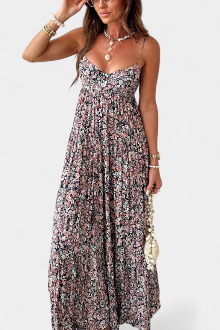 Reyna - Long Floral Dress with Open Back