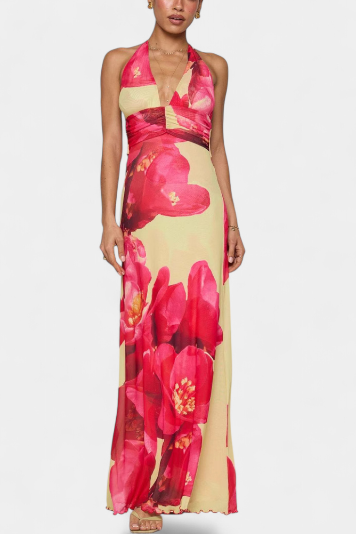 Melody Polka Dot Maxi Dress with Plunging Neckline