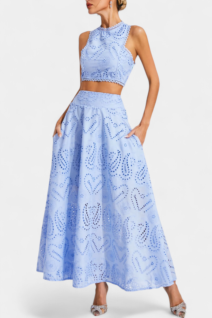 Danitza Romantic Set with Lace and Perforated Floral Design