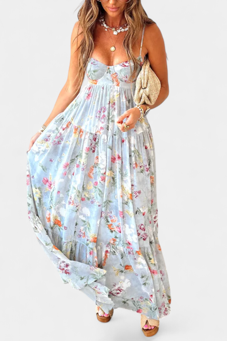 Neha Floral Dress with Open Back and Spaghetti Straps