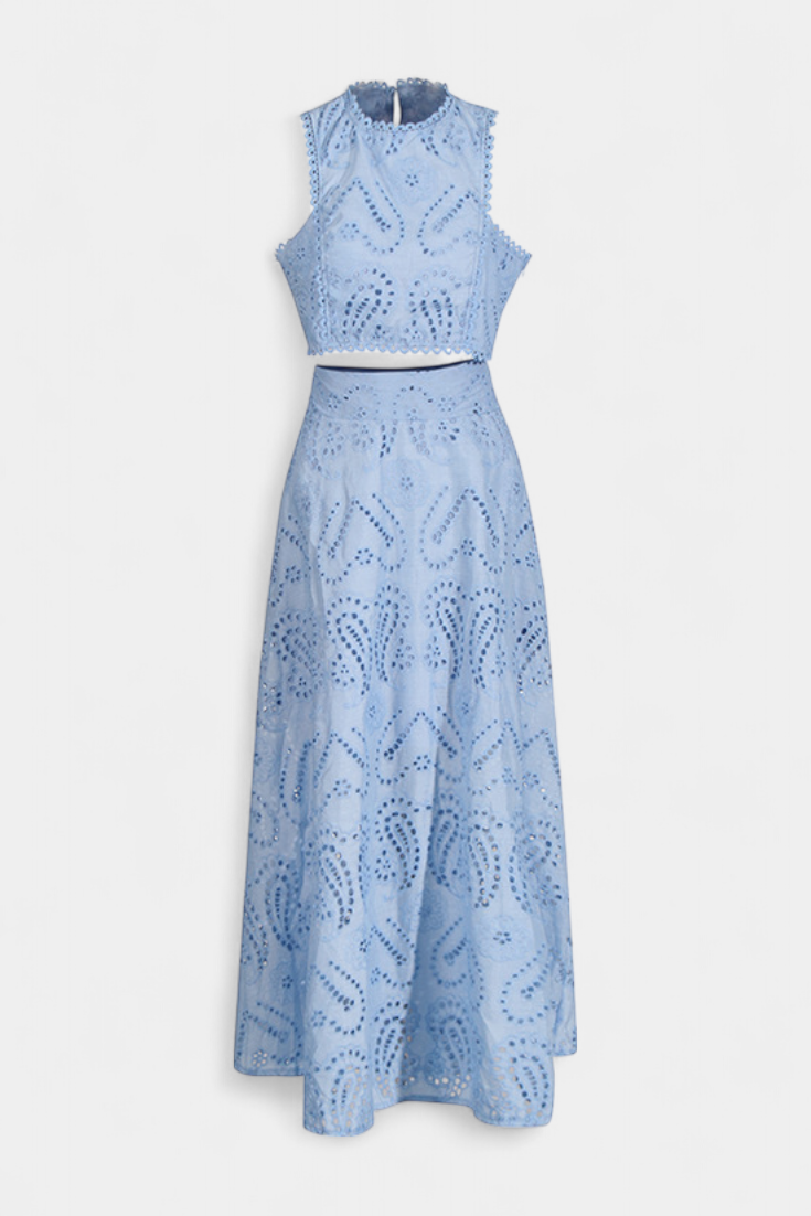 Danitza Romantic Set with Lace and Perforated Floral Design