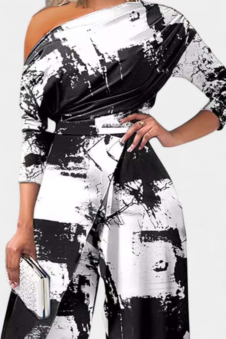 Brina Tie Dye Jumpsuit with Open Shoulders and Ripped Detail