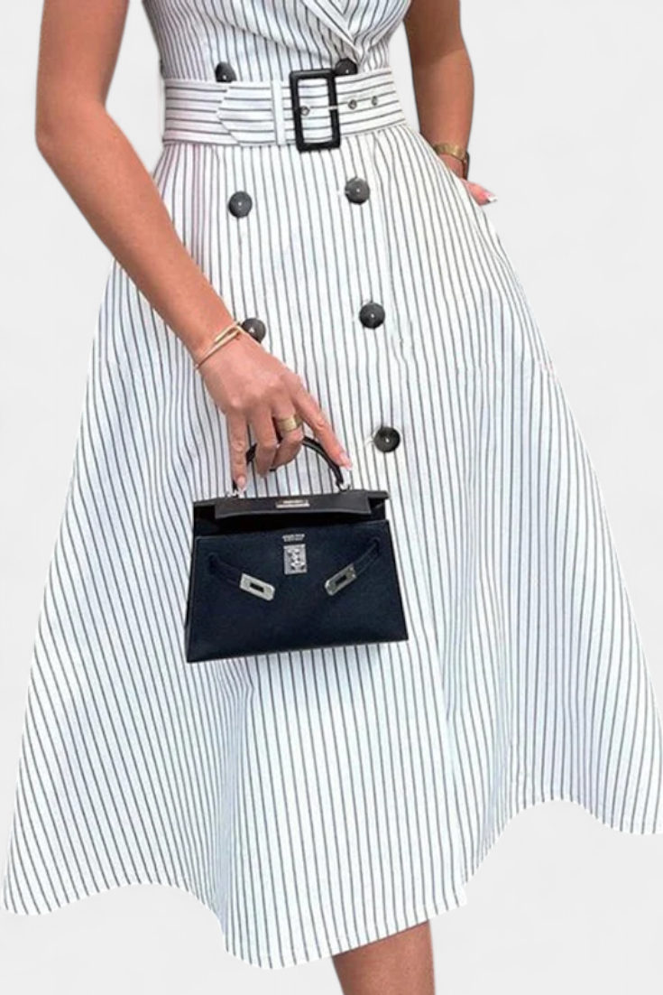 Diana striped midi shirt dress with tie at the waist