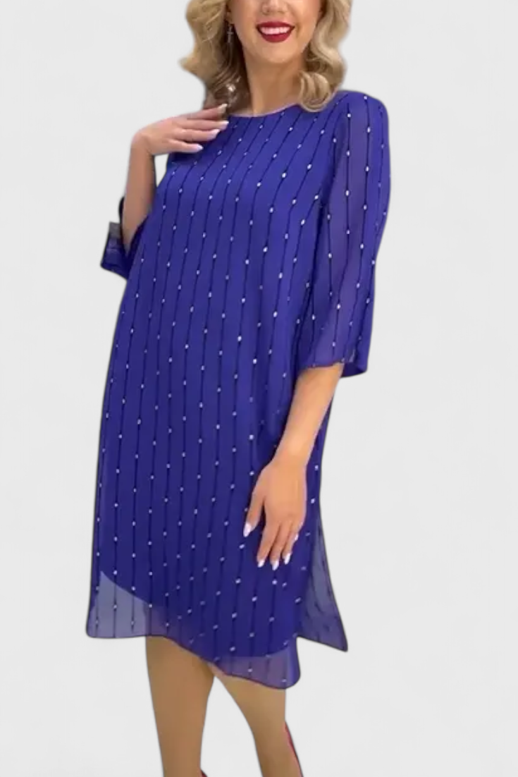 olly Elegant Chiffon Dress with Classic Cut and Shiny Drape